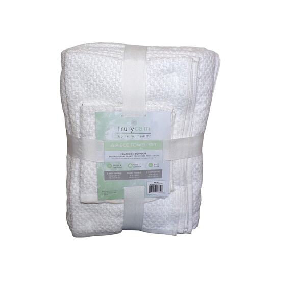 Truly Calm Towels Set of 6, 100% Cotton Antimicrobial NWT White - Picture 3 of 3